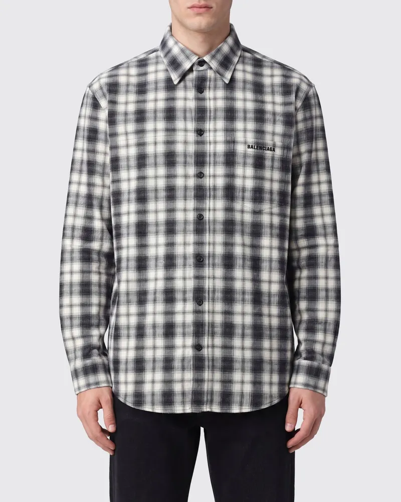 Balenciaga Langärmeliges Hemd aus Baumwollpopeline mit Tartan-Karomuster Weiß