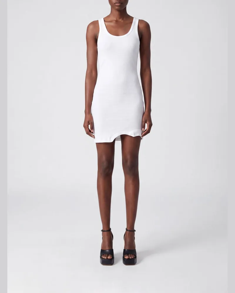 Maison Margiela Asymmetrisches Mini-Baumwollkleid in Slim-Fit mit U-Ausschnitt Weiß
