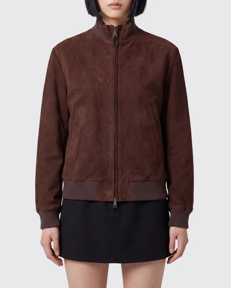 Tagliatore Kurze Jacke aus Wildleder mit Stehkragen und Reißverschluss Braun