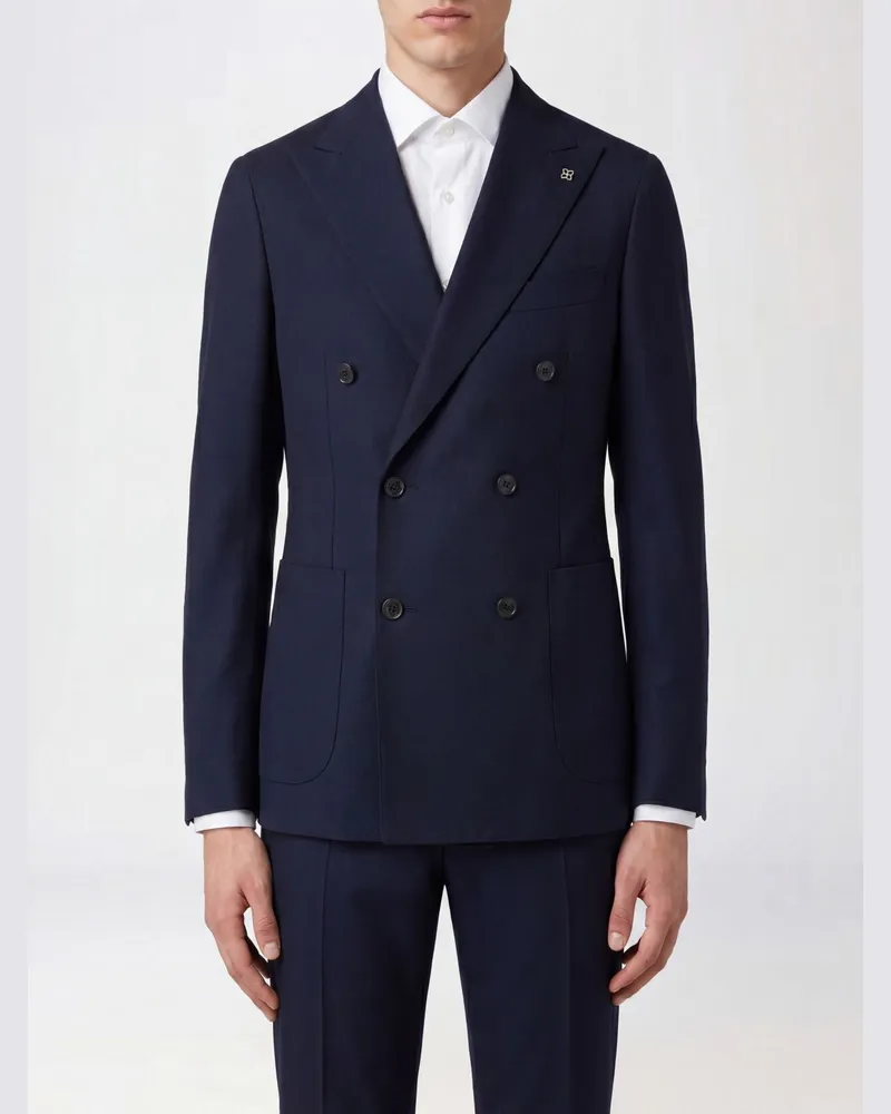 Tagliatore Zweireihiger Blazer von aus Stretch-Schurwolle mit fallendem Revers Blau