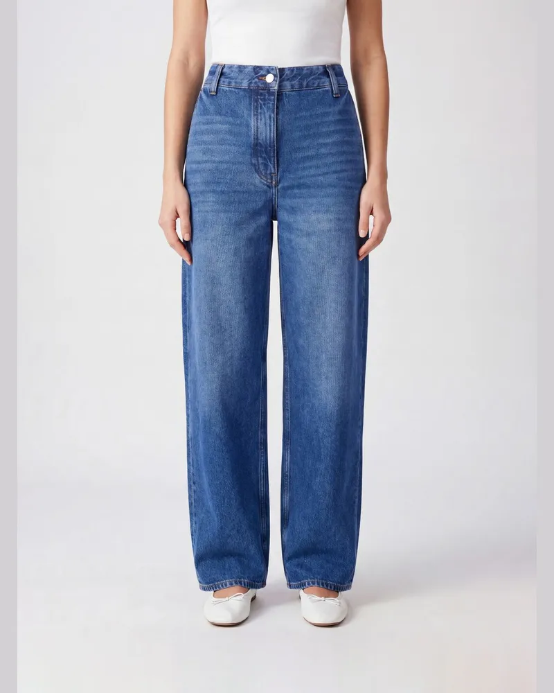 Studio Nicholson Cropped Baumwoll Jeans Blau