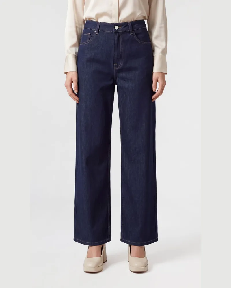 Róhe Wide-Leg-Jeans aus Baumwolldenim mit mittlerer Leibhöhe und fünf Taschen Denim