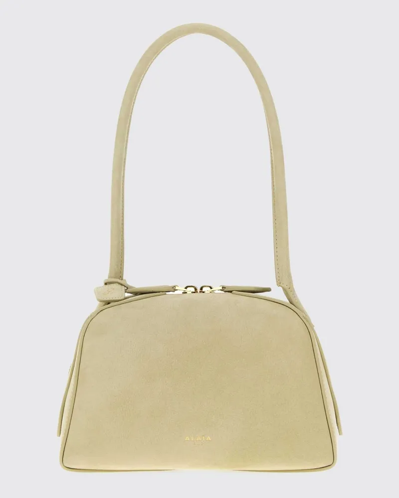 Alaïa Kleine Le Bouledogue Bowling-Tasche aus Kalbsleder und Nubuk Beige
