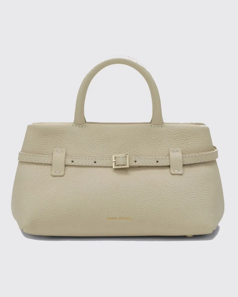 Manu Atelier Le Cambon 25 Handtasche von aus genarbtem Kalbsleder mit doppeltem Griff Cream