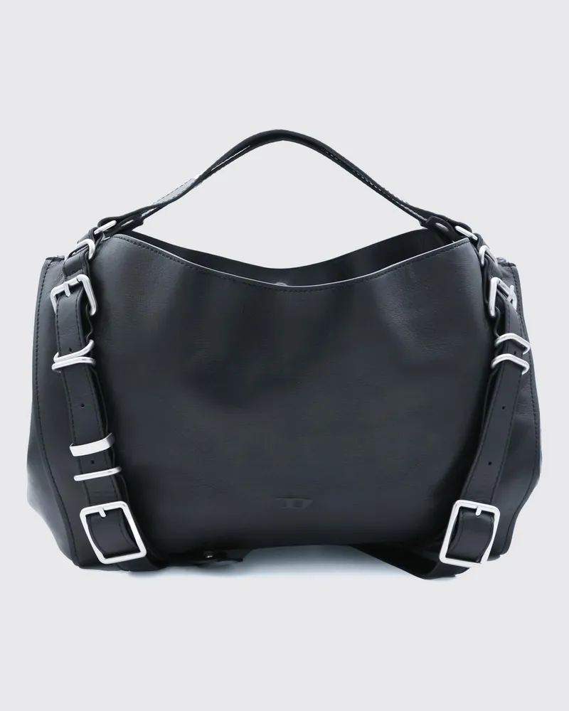 Diesel D-One Handtasche aus Glattleder mit Oval-D-Logo und Schulterriemen Schwarz