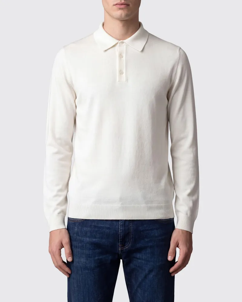 Roberto Collina Strick-Poloshirt aus Merinowolle von mit 3-Knopf-Leiste Weiß