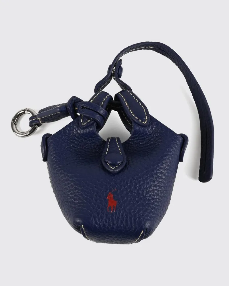 Ralph Lauren Schlüsselanhänger aus genarbtem Leder mit gesticktem Pony-Logo Tinte
