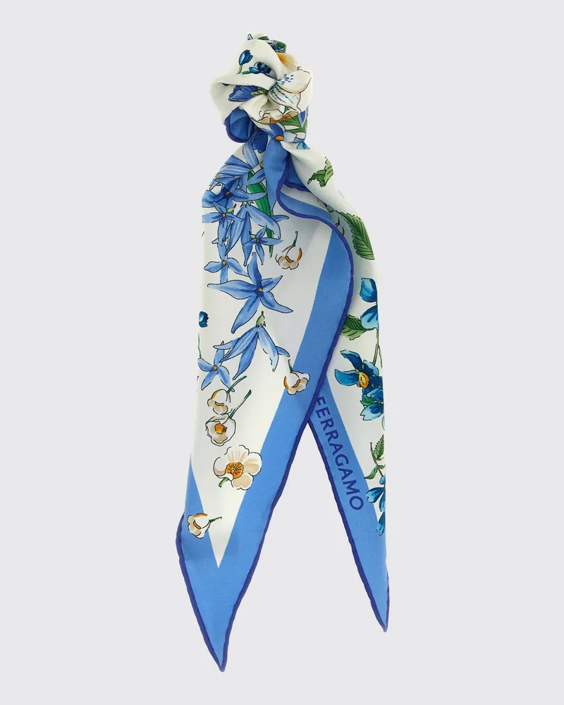 Ferragamo Rauten-Seidentuch aus Seide mit Blumendruck und asymmetrischem Saum Blau