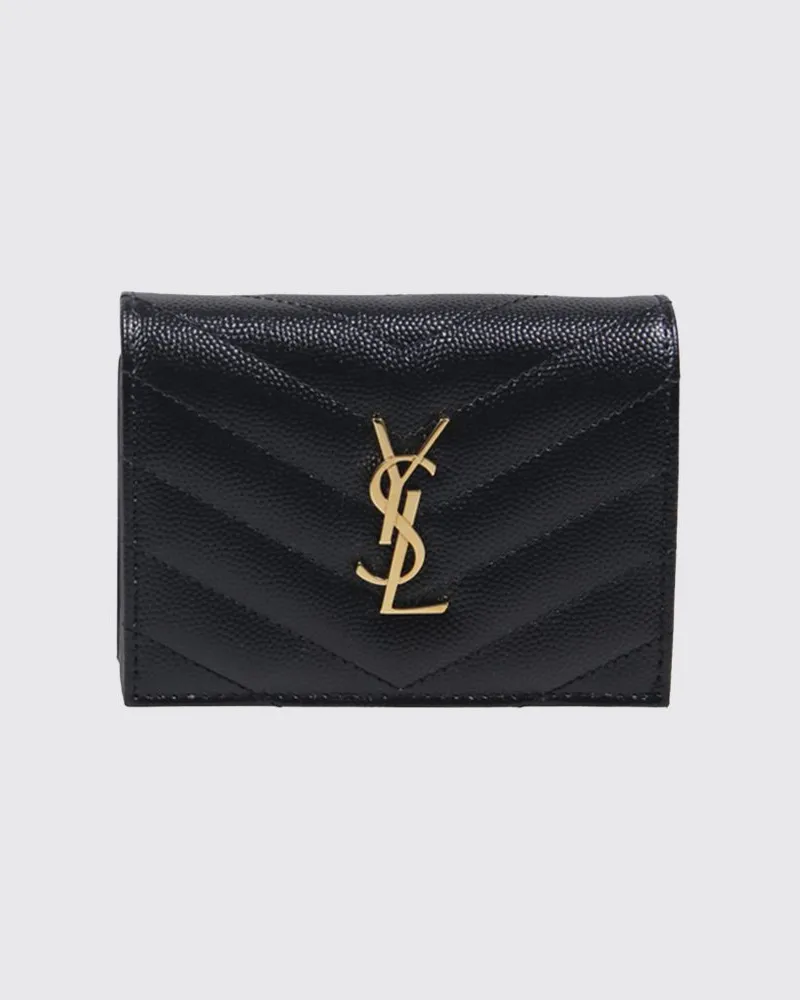 Saint Laurent Cassandre Kartenetui aus Kalbsleder mit YSL-Logo Schwarz