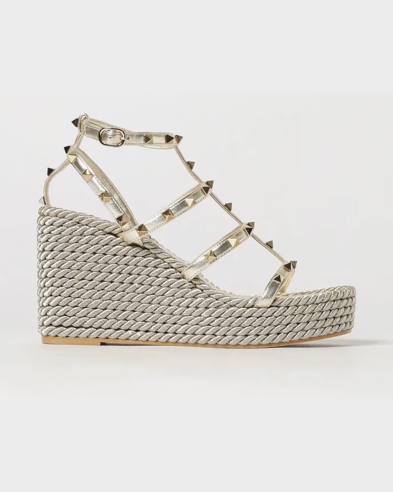 Valentino Garavani Rockstud Keilsandalen aus laminiertem Leder mit Nieten Platinum