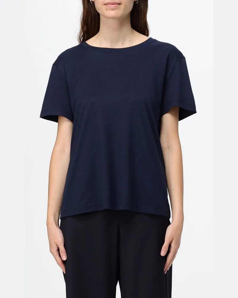 Max Mara Max Mara T-Shirt aus Baumwollmischung mit Rundhalsausschnitt und überschnittenen Schultern Blau