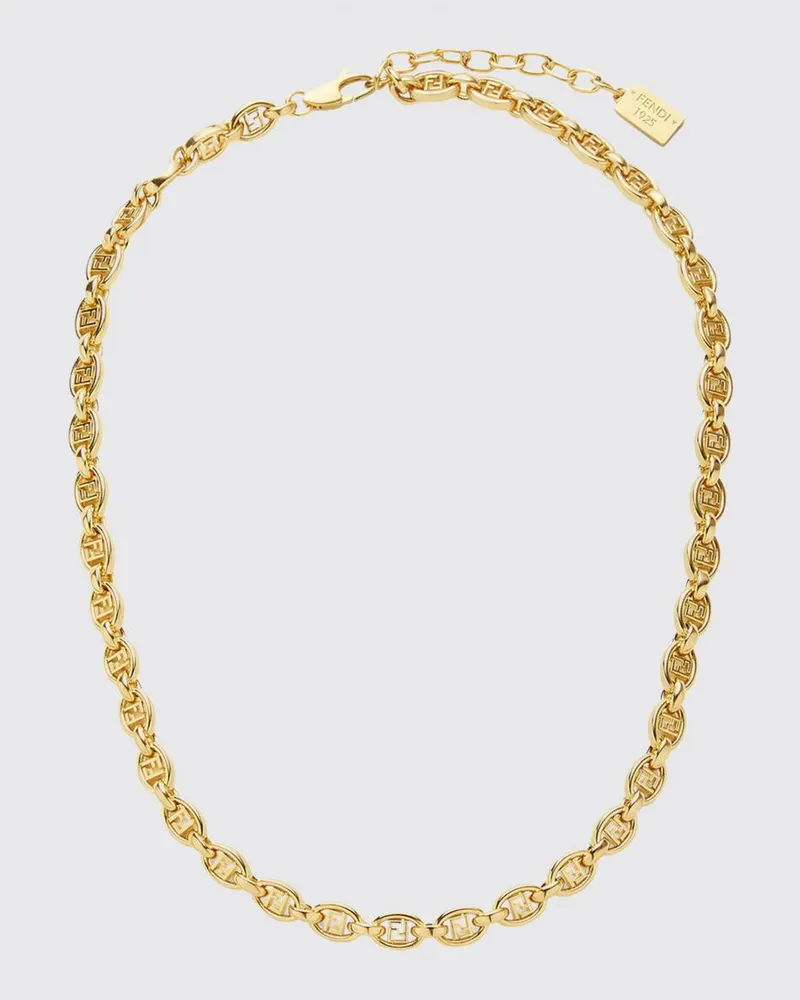 Fendi Goldfarbene Metall-Choker-Halskette mit FF-Monogramm und Karabinerverschluss Gold
