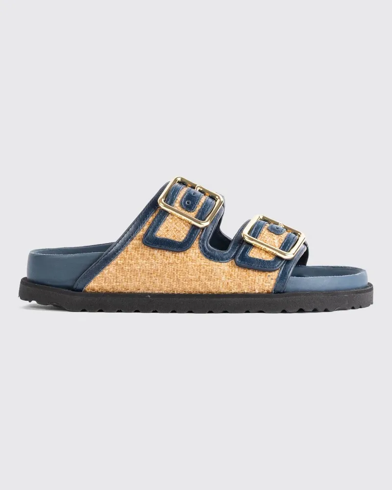 Birkenstock 1774 Arizona Sandale aus Raffia und Leder mit doppeltem Riemen Navy