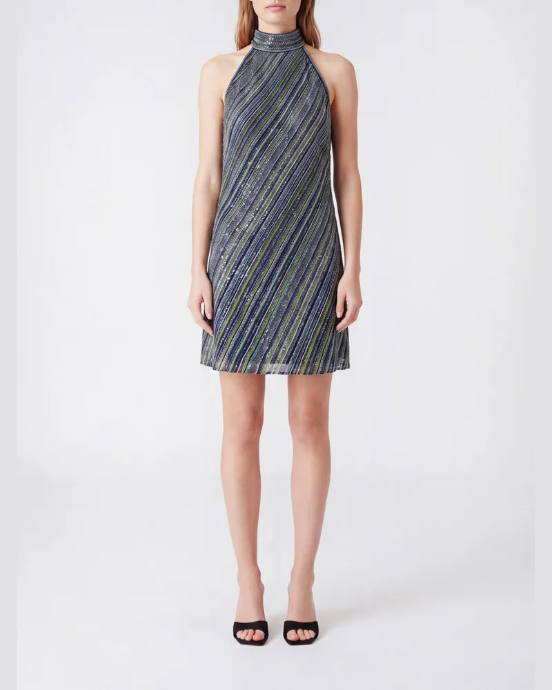Missoni Etui-Minikleid mit mehrfarbigen Streifen, Pailletten und Neckholder Grün