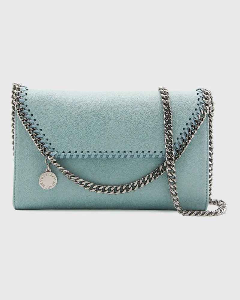 Stella McCartney Falabella Wallet on Chain aus Alter Mat mit Kettenbesatz Blau