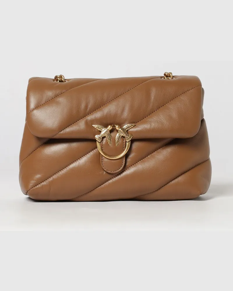 Pinko Classic Love Bag Puff Matelassé-Nappa-Schultertasche mit Logo-Schnalle Earth