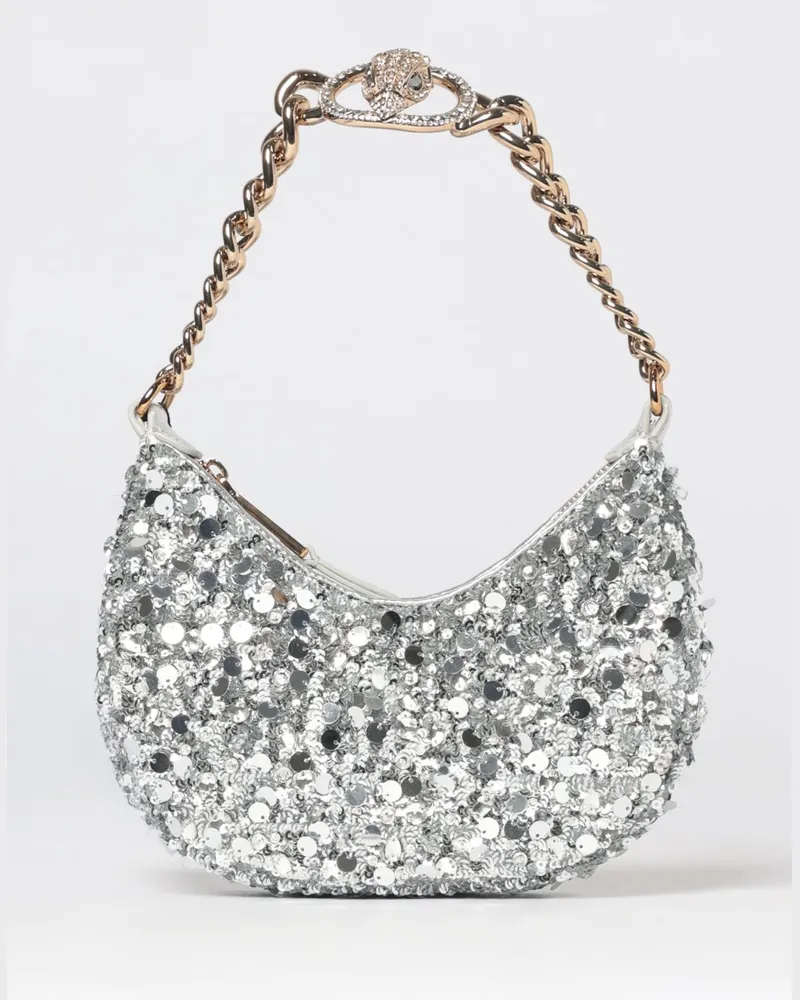 Kurt Geiger Chelsea Mini-Hobo-Tasche mit Pailletten und Strass-Logo Silber