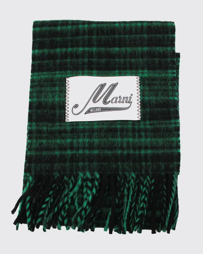Marni Karierter Schal aus Woll- und Mohairmischung mit appliziertem Logo Fa01
