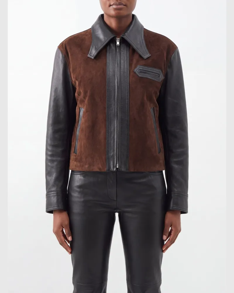 Marni Kurze Bicolor-Wildlederjacke mit Reißverschluss Schwarz