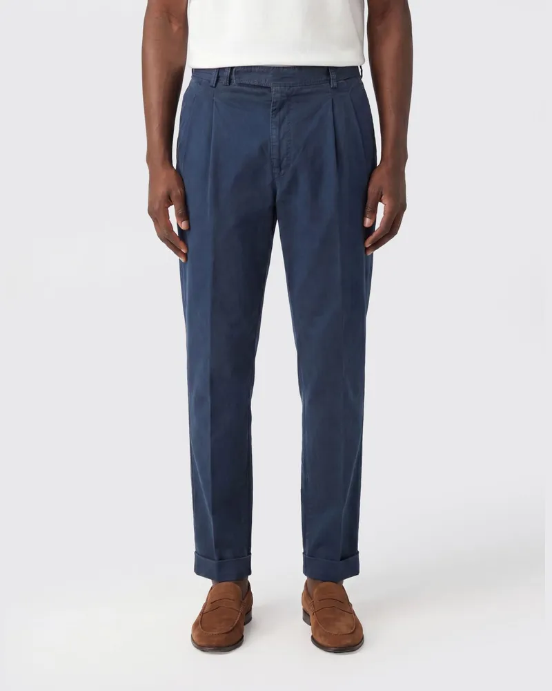 PT TORINO Slim Fit Baumwoll-Chino-Hose mit seitlichen Eingrifftaschen Blau