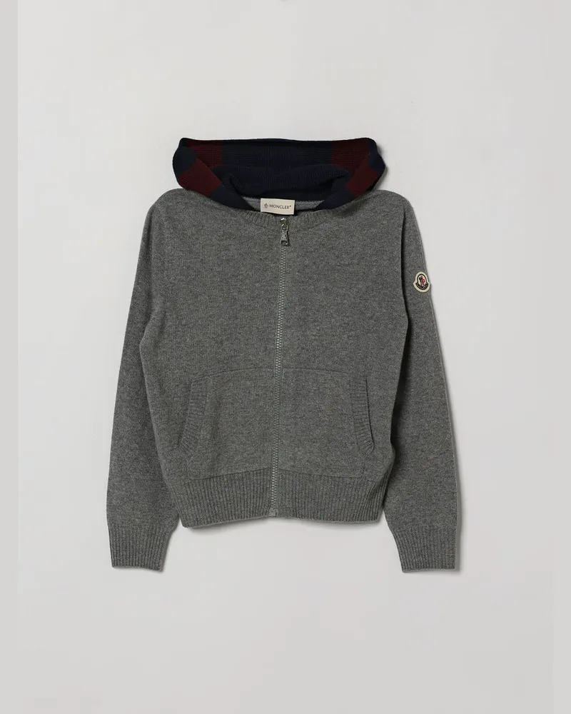 Moncler Kapuzen-Cardigan für Jungen aus Wolle und Kaschmir mit Reißverschluss Grau