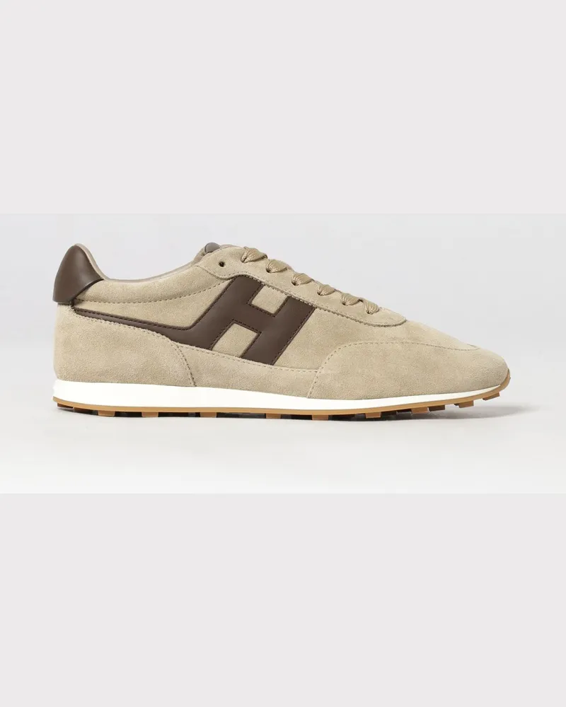 Hogan H699 Sneaker aus Kalbsleder und Veloursleder mit gezahnter Sohle Beige