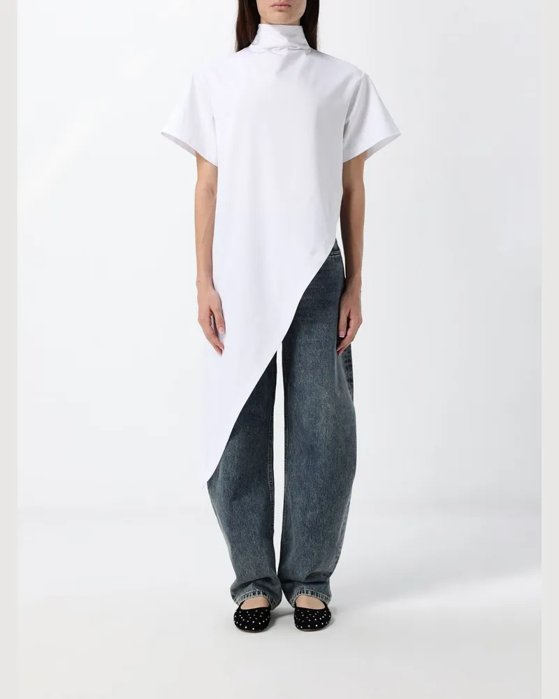 Alaïa Asymmetrisches, drapiertes Rollkragentop aus Baumwolljersey Weiß