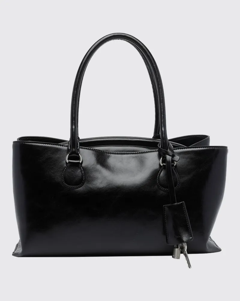 OSOI Shell Brot Schultertasche aus Glattleder mit Schloss und abnehmbarem Riemen Schwarz