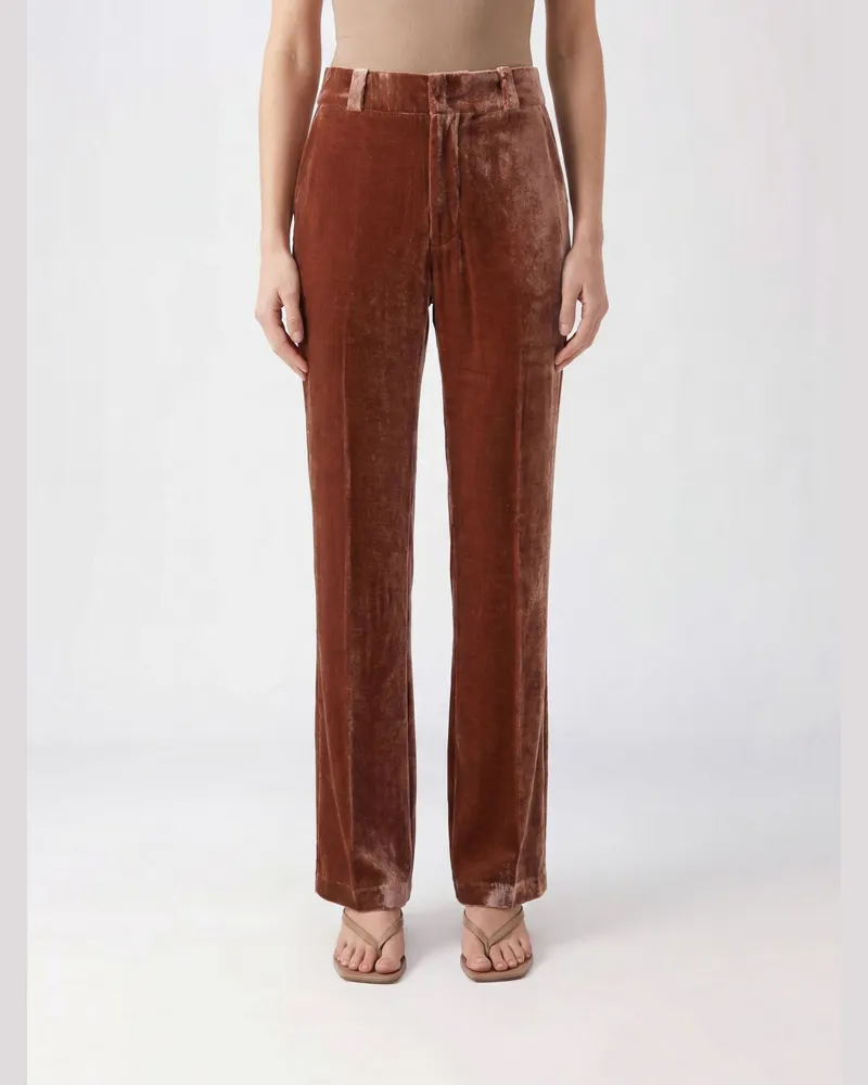 La DoubleJ Hoch taillierte Skinny-Hose aus Samt mit Eingrifftaschen Braun