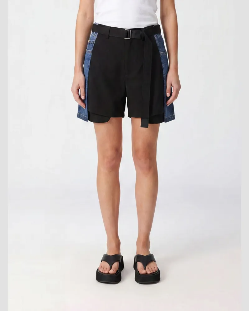 Sacai Shorts aus Wolle und Baumwolle Schwarz