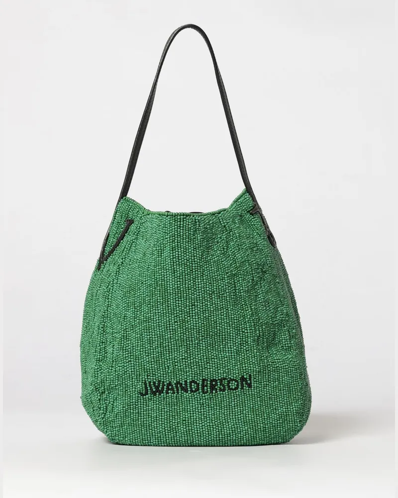 J.W.Anderson Bulb Schultertasche aus Stoff, vollständig mit Perlen verziert Grün