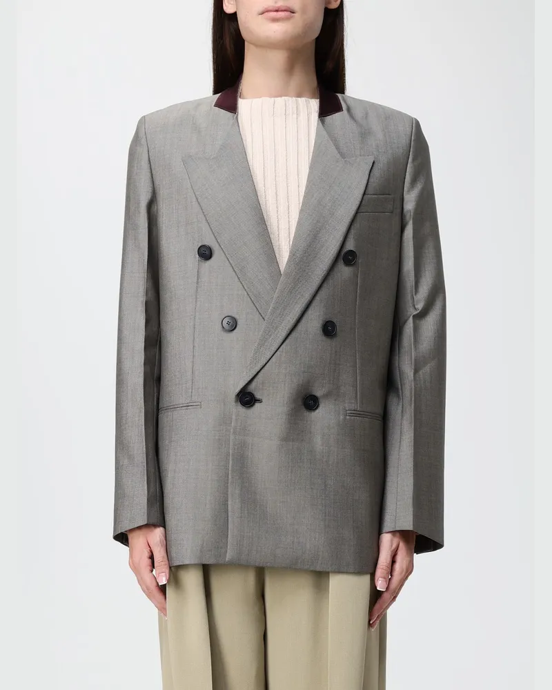 Victoria Beckham Zweireihiger Blazer von aus reiner Schurwolle mit steigendem Revers Taubengrau