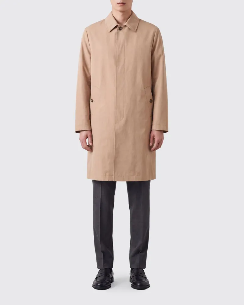 Canali Einreihiger Trenchcoat aus Baumwollmischung mit verdeckter Knopfleiste Sand