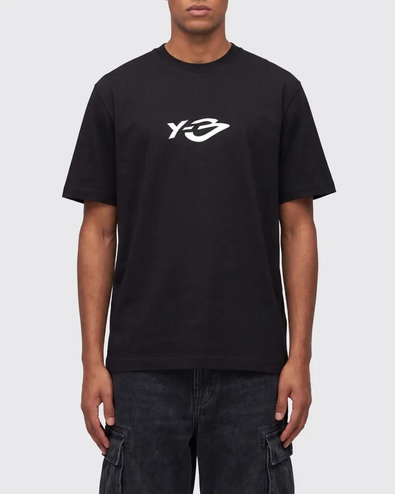 Y-3 Baumwoll-T-Shirt mit Rundhalsausschnitt und kontrastierendem Logo-Print auf der Rückseite Schwarz