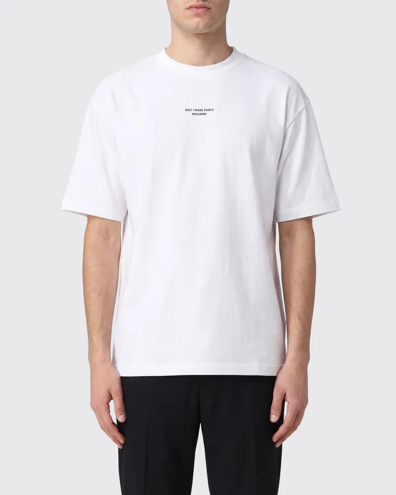 Drôle de Monsieur Baumwoll-T-Shirt von mit Kontrastlogo und überschnittenen Schultern Weiß