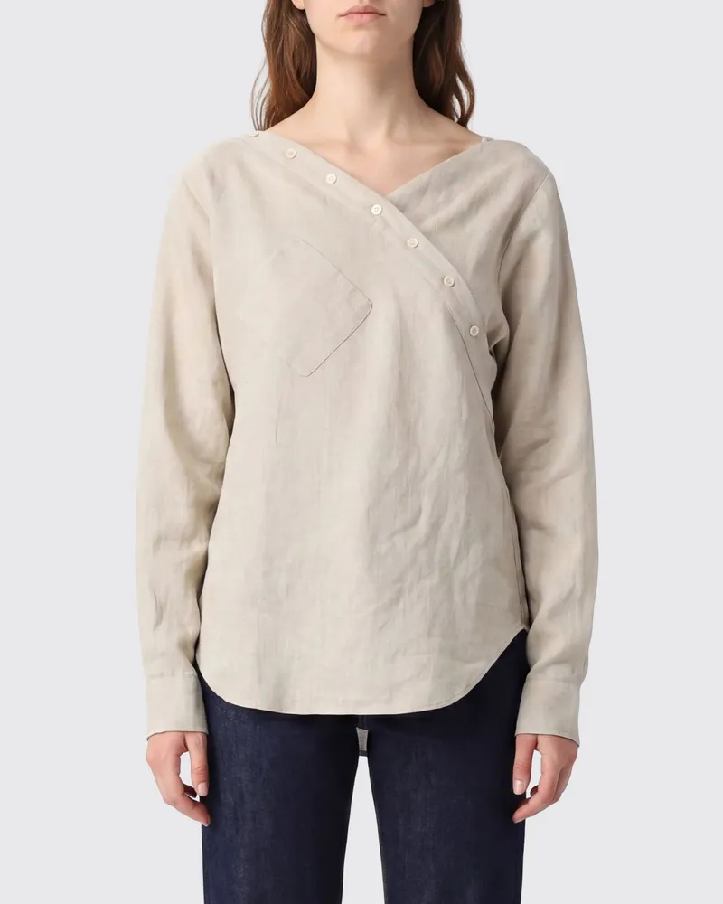 COPERNI Asymmetrisches Leinenhemd mit dezentralem Verschluss Beige