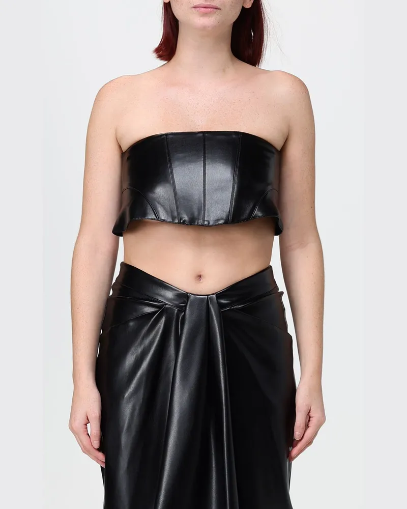 Hanita Cropped Bandeau-Top aus Kunstleder mit gewebten Bändern Schwarz