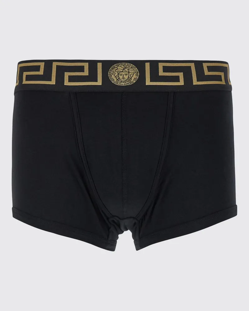 Versace Boxershorts aus Stretch-Baumwolle mit Greca-Print und Medusa-Logo Schwarz