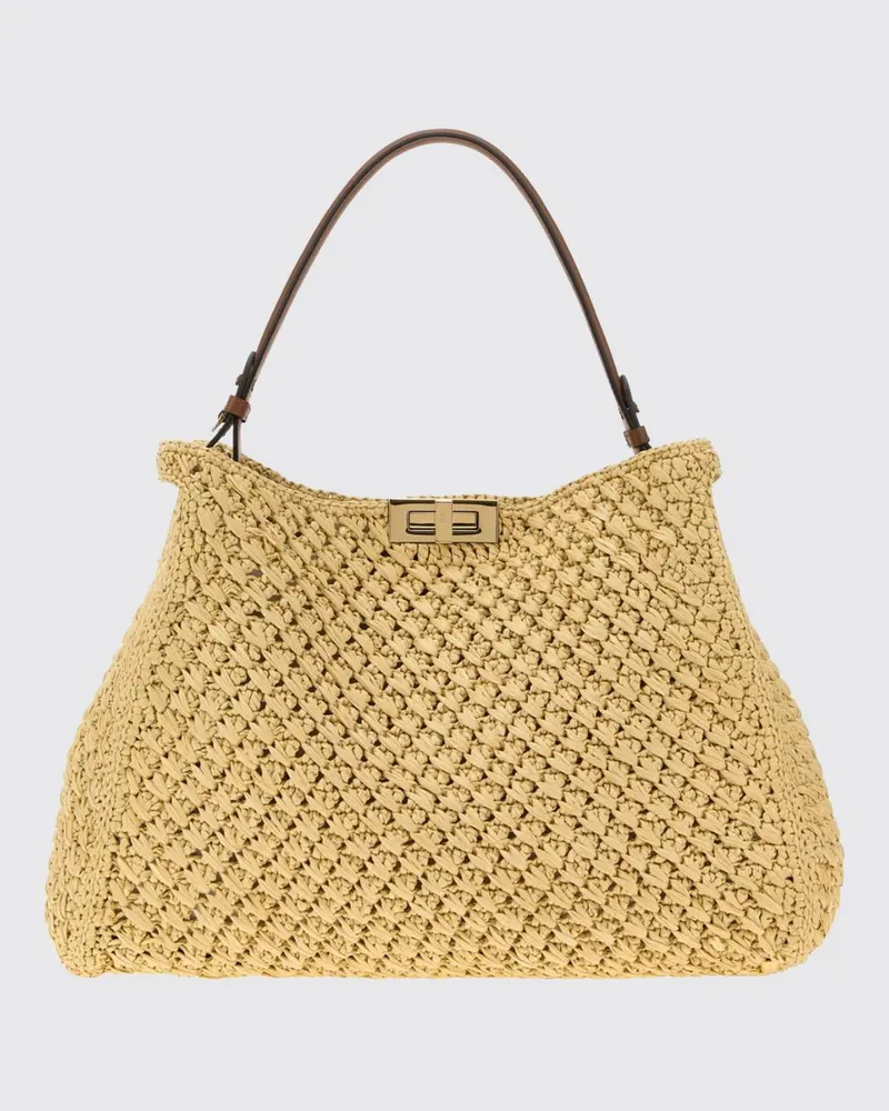 Fendi Große Way Tote-Tasche aus gehäkeltem Bast Natural
