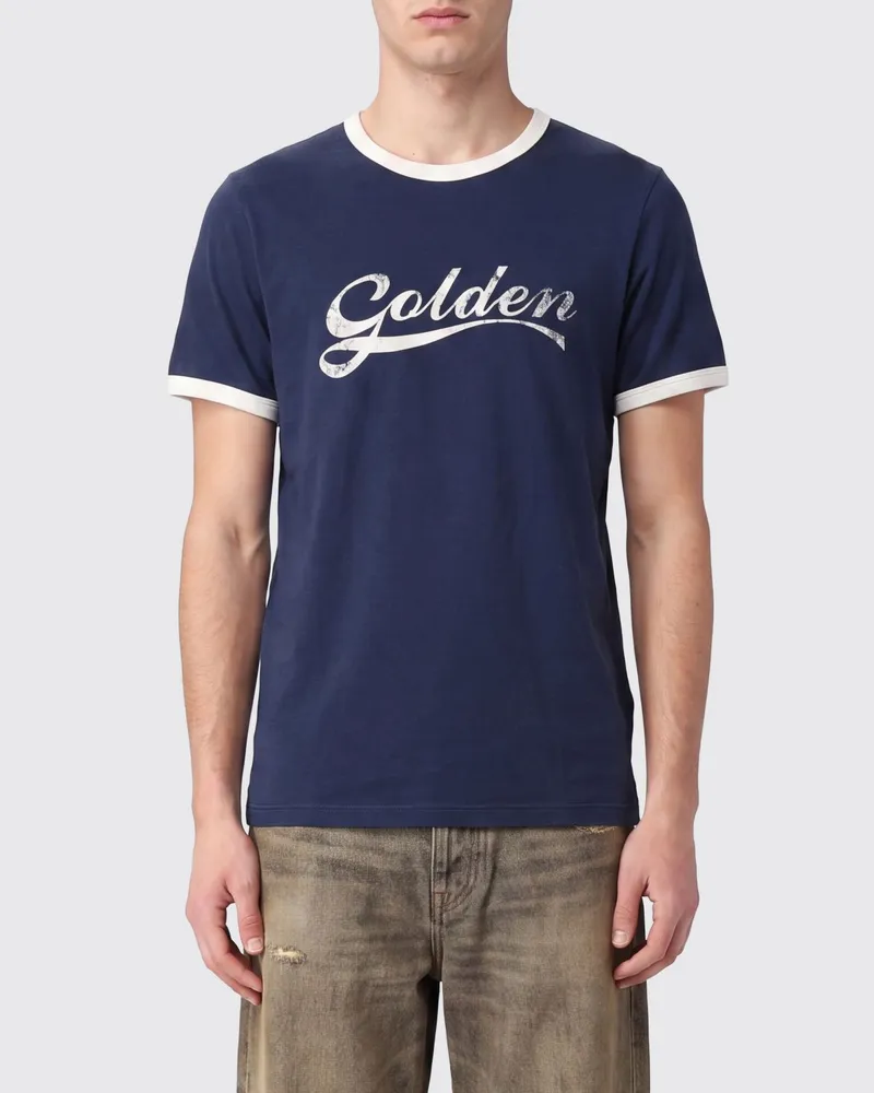Golden Goose Slim-Fit-T-Shirt aus Baumwolle mit Logo-Print und Kontrastbesatz Blau