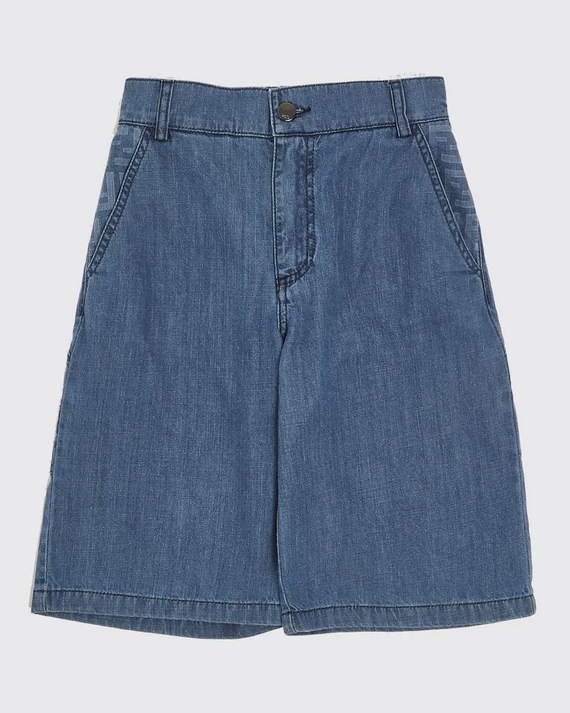 Fendi Jungen-Denim-Shorts mit FF-Monogramm und Fünf-Taschen-Design Blau