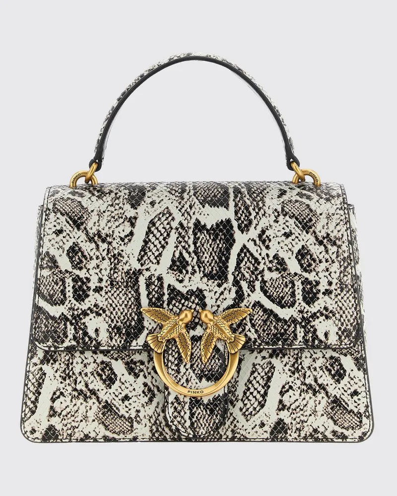 Pinko Love Bag Handtasche aus Leder mit Python-Print und Love-Birds-Logo Grau