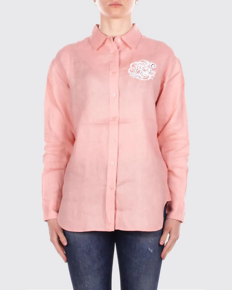 Ralph Lauren Relaxed-Fit-Hemd aus Baumwolle mit überschnittenen Schultern und abgerundetem Saum Pink