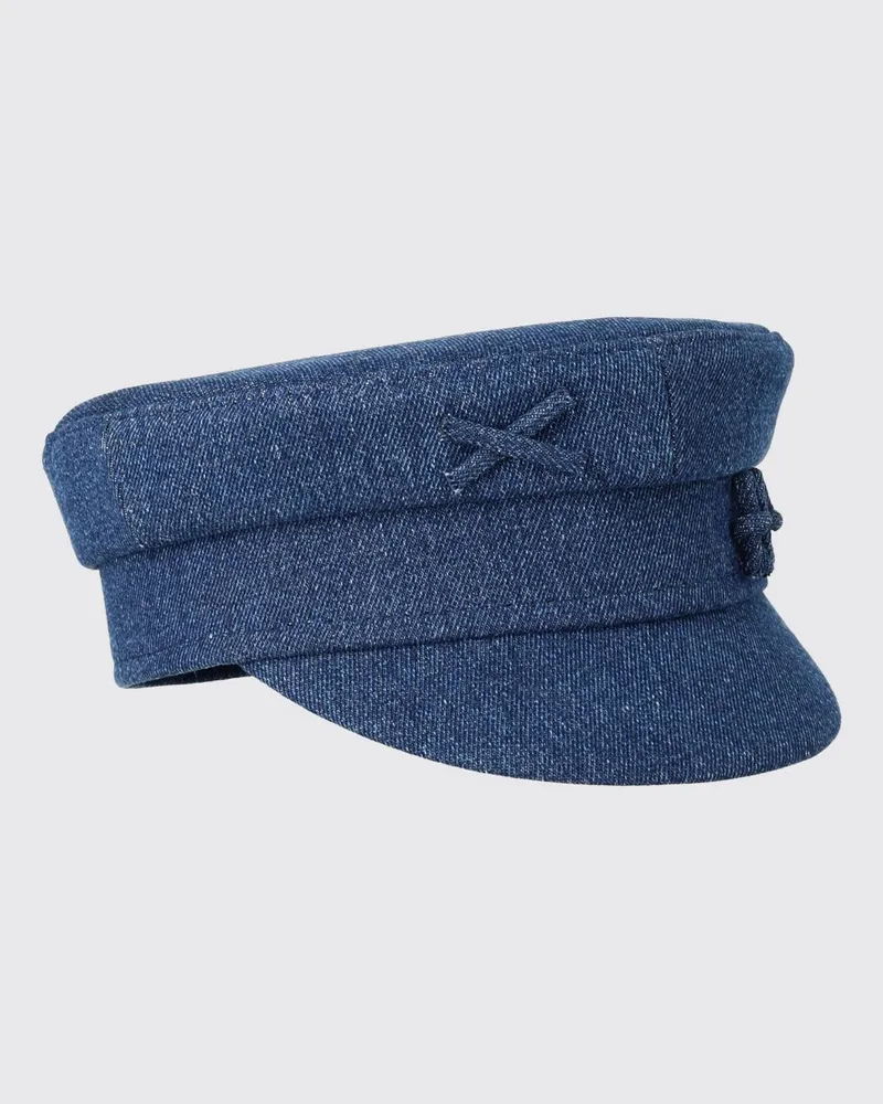 RUSLAN BAGINSKIY Schiebermütze aus Baumwoll-Denim mit appliziertem Logo Blau