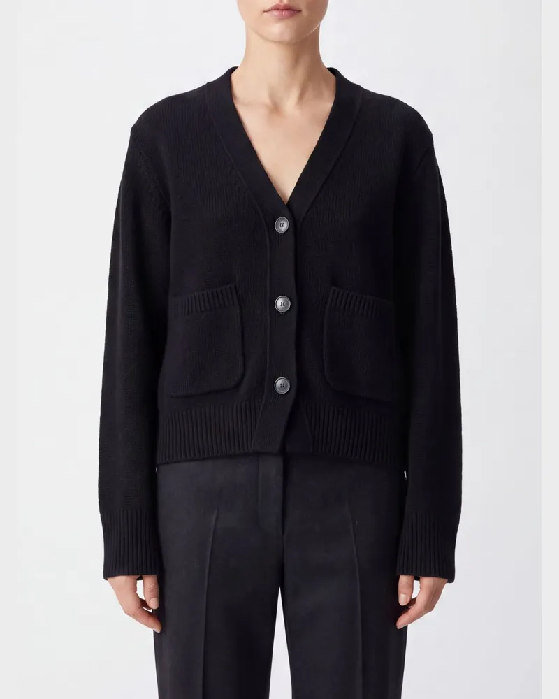 Lisa Yang V-Ausschnitt-Cardigan aus 100% Kaschmir mit Rippbündchen Schwarz