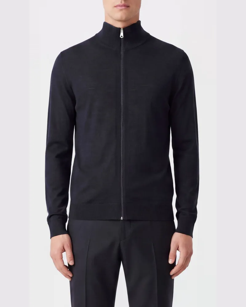 Paul Smith Slim Fit Strickjacke aus Merinowolle mit Rollkragen und Reißverschluss Schwarz