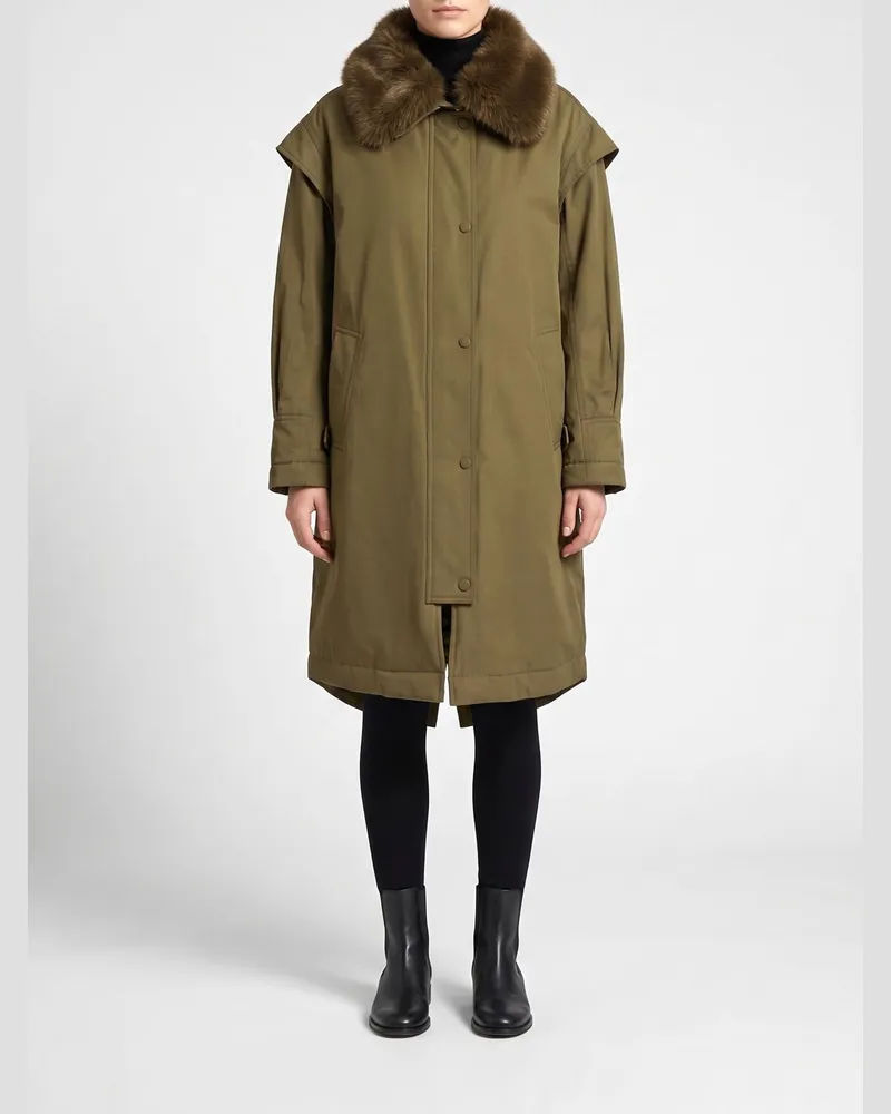 Twin-Set Relaxed Fit Parka von aus Baumwollmischung mit Pelzkragen Beige