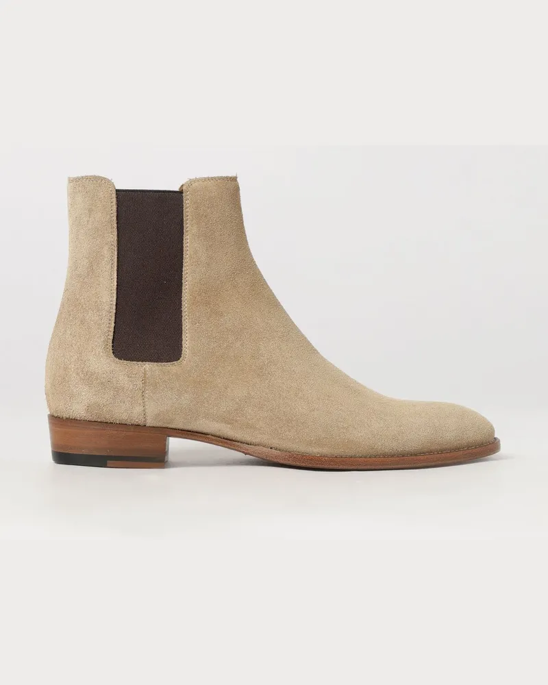 Saint Laurent Wildleder-Chelsea-Boots mit runder Kappe Beige
