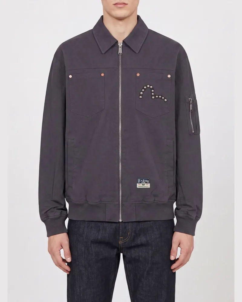 Evisu Bomberjacke mit Grafikprint aus Baumwolle und Nylon mit Reißverschluss Schwarz