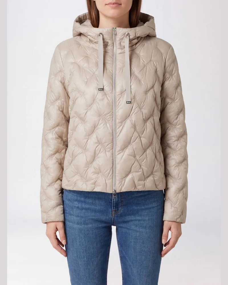 Herno Kurze Daunenjacke aus gestepptem Nylon mit Kapuze und Reißverschluss Taubengrau